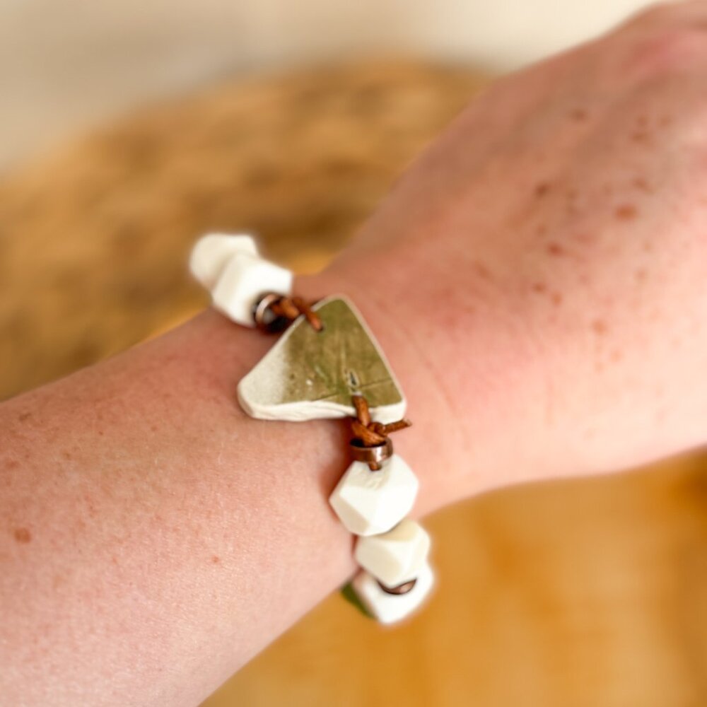 Up-cycled Chunky Artisan Pottery Bracelet with Copper Accents - Picture 3 of 8